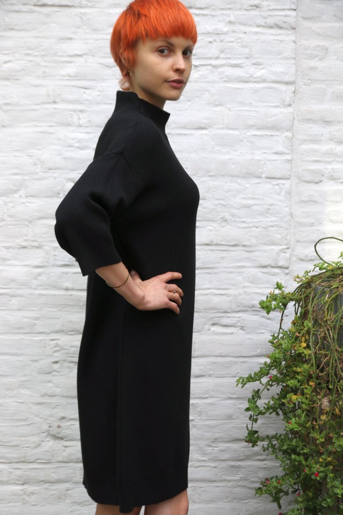 Jurk 7/8 Puck nm50 dichte hals recht patroon warm - Zwart Detail