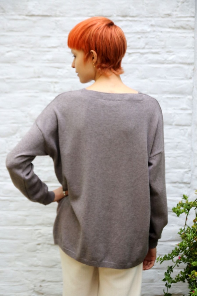 Pull Pieter nm 50 v-hals lange mouw geribd zacht - Taupe Detail