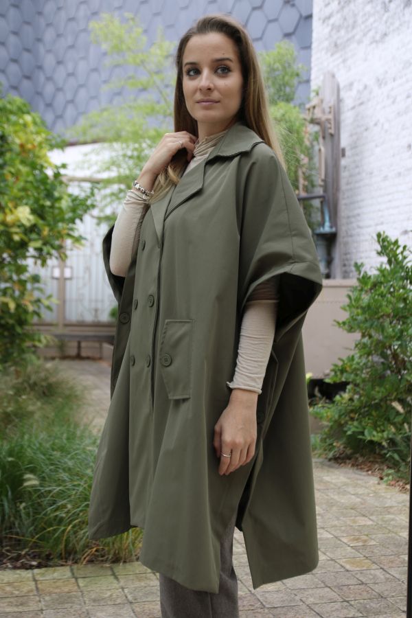 [10017320] Trench Leonie puntkraag  - Kaki Detail