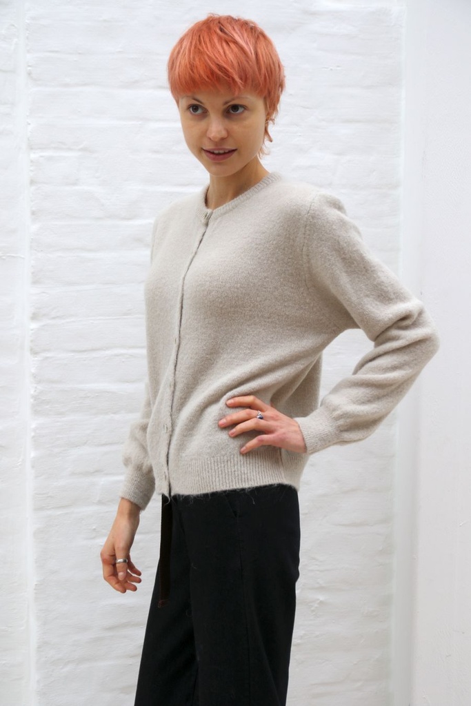 [10017280] Cardigan Lieuwe nm25 ronde hals 25 procent super fijne alpaga - Beige Detail