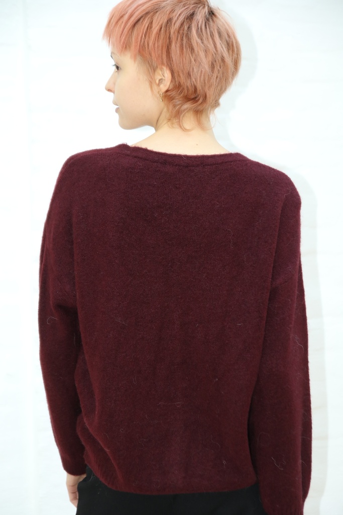 [10017284] Cardigan Manuel V-hals super fijne alpaca nm25 - Bordeaux Detail