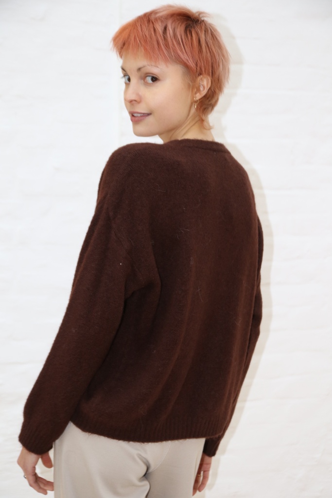 [10017284] Cardigan Manuel V-hals super fijne alpaca nm25 - Bruin Detail