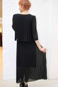 [200896] Lange jurk Narin plissé 3/4e mouw ronde hals - Zwart Detail