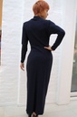 [200898] Lange tricot jurk Nyah nm50 split broche taille drapage  - Donkerblauw Detail