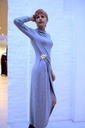 [200898] Lange tricot jurk Nyah nm50 split broche taille drapage  - Grijs Detail