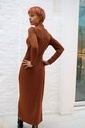 [200898] Lange tricot jurk Nyah nm50 split broche taille drapage  - Roestbruin Detail