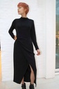 [200898] Lange tricot jurk Nyah nm50 split broche taille drapage  - Zwart Detail