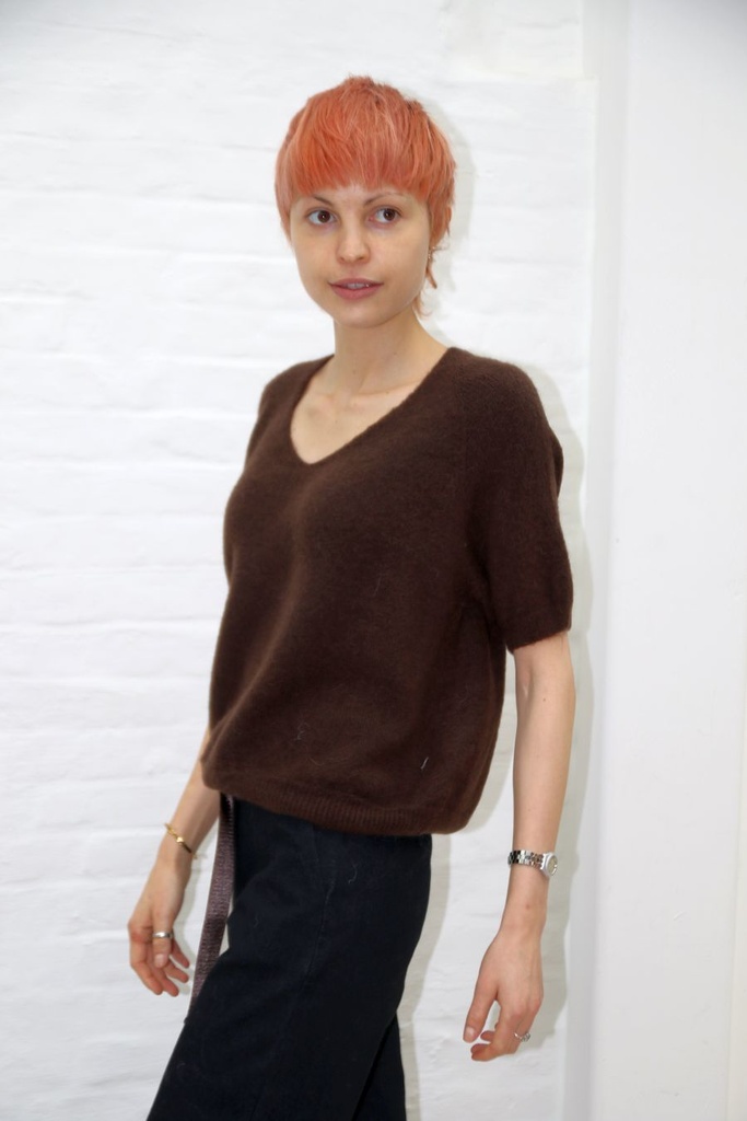 [10017518] Pul Lieneke nm25 V-hals Amerikaanse mouwinzet - Bruin Detail