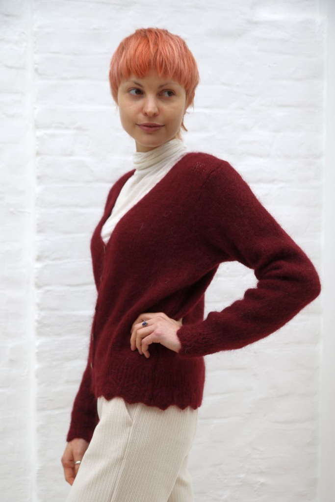 [10017527] Mohair cardigan Lisandro nm65 hals nacré knopen  - Bordeaux Detail