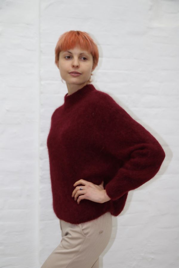 [200893] Pull Pippa nm55 zacht geribde kraag alpaca en mohair - Bordeaux Detail