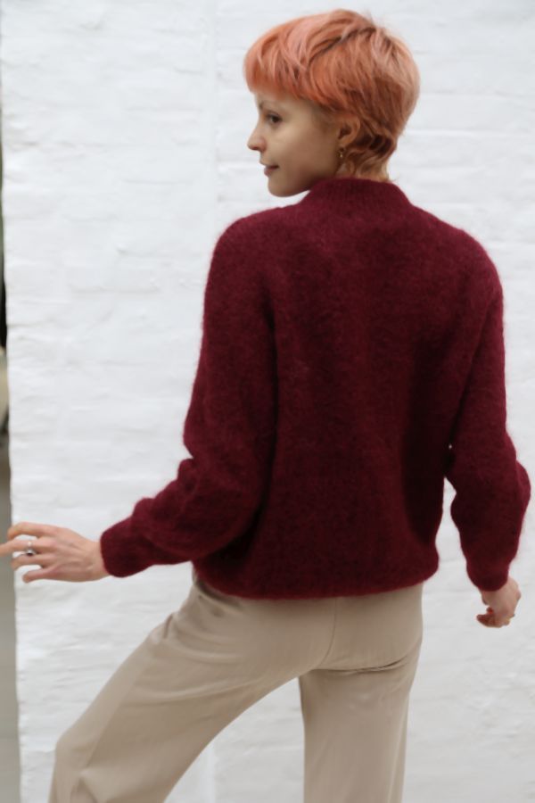 [200893] Pull Pippa nm55 zacht geribde kraag alpaca en mohair - Bordeaux Detail