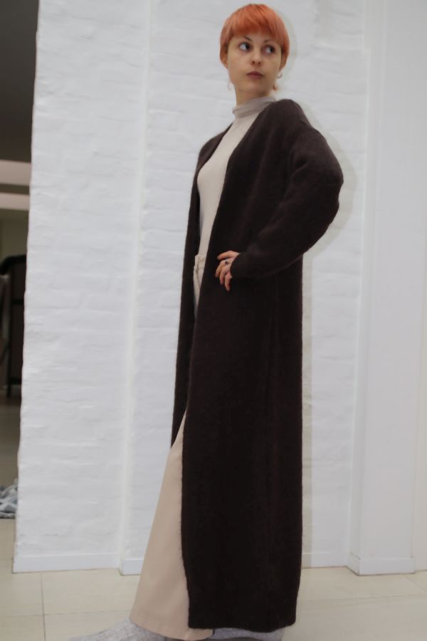 [200891] Cardigan Philou nm65 jersey lang tot aan de enkel - Bruin Detail