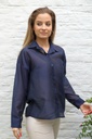 [10017394] Blouse  Lisan nm85 matte satijn kraag nacré doorgeknoopt  - Donkerblauw Detail