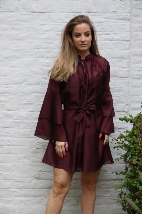 [10017355] Luana nm85 tencel trompetmouw tailleriem onderjurk - Bordeaux Detail
