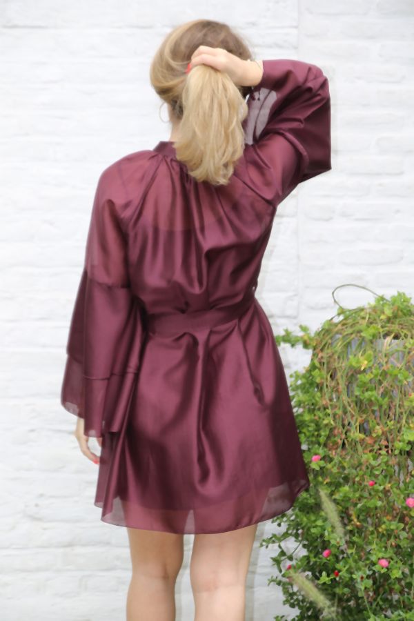 [10017355] Luana nm85 tencel trompetmouw tailleriem onderjurk - Bordeaux Detail