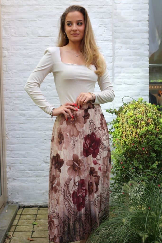 [10017363] Plissé rok Layan nm40 anemoneprint  - Beige-bordeaux Detail