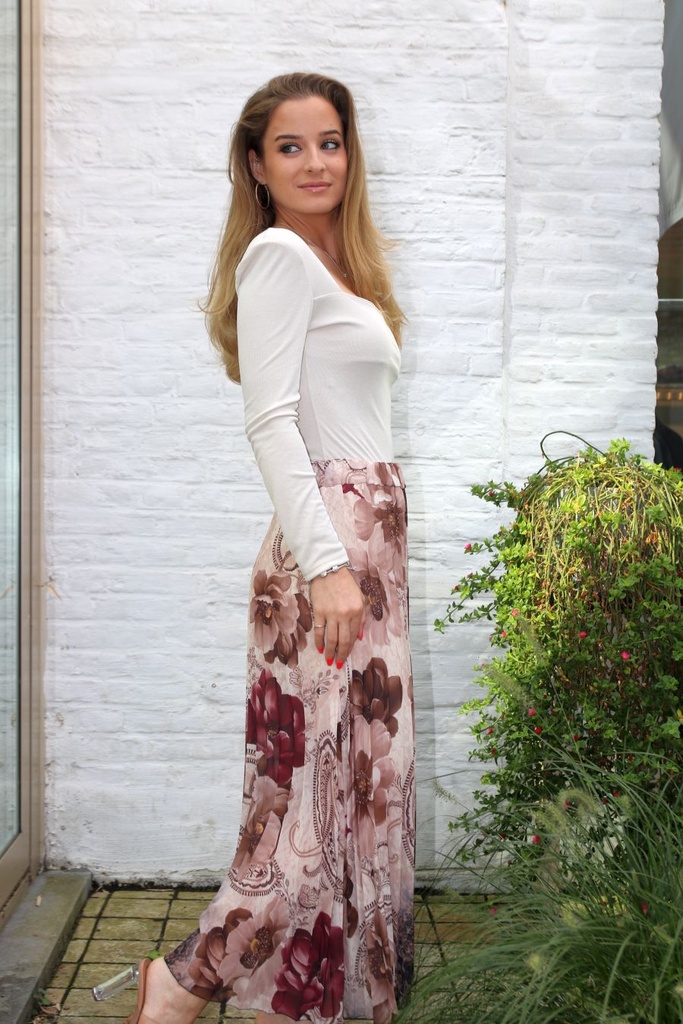 [10017363] Plissé rok Layan nm40 anemoneprint  - Beige-bordeaux Detail