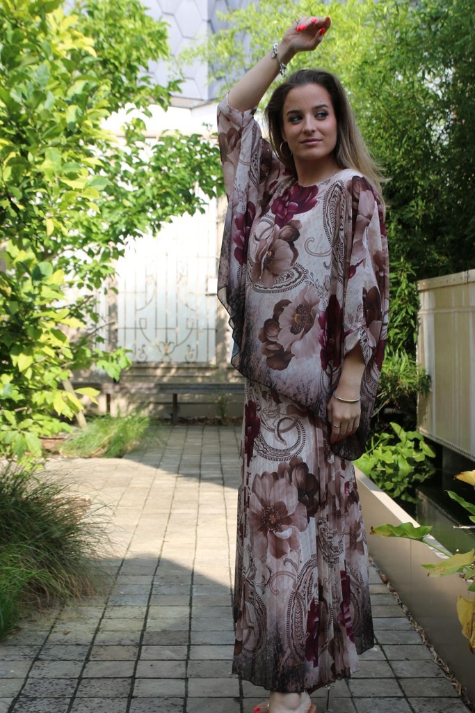 [10017364] Blouse Lian nm43 anemonen en kasjmierbloem open hals  - Beige-bordeaux Detail