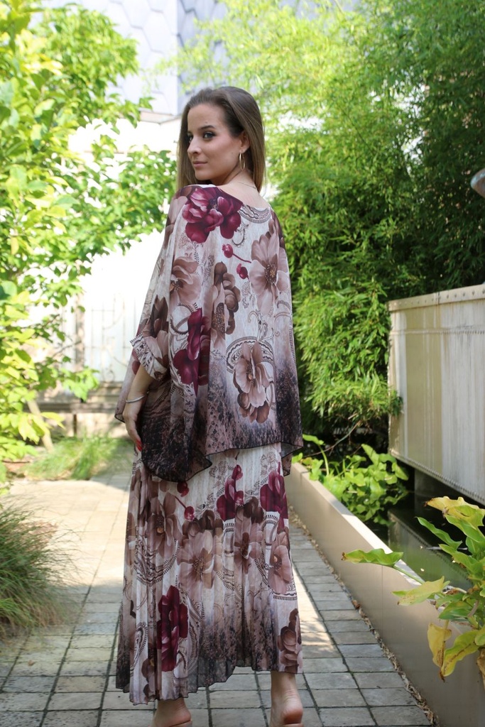 [10017364] Blouse Lian nm43 anemonen en kasjmierbloem open hals  - Beige-bordeaux Detail