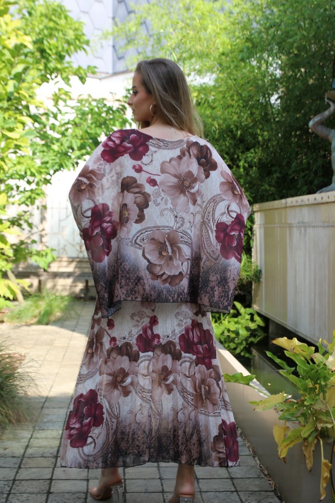 [10017364] Blouse Lian nm43 anemonen en kasjmierbloem open hals  - Beige-bordeaux Detail