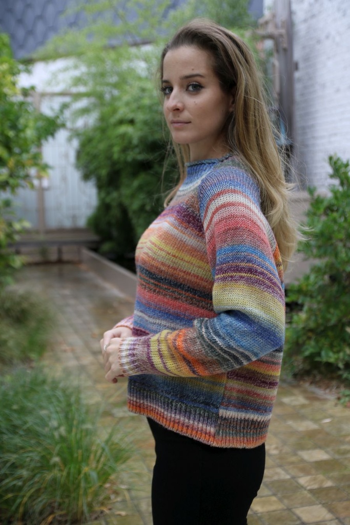 [10017423] Pul Lammert nm53 jaspé ingeweven tricot opstaande kraag  - Geel-blauw-roze Detail