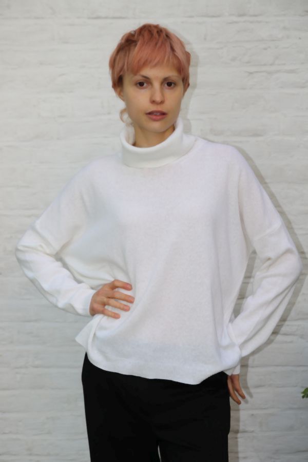 Tricot pull Nida nm80 opstaande kraag lange mouwen - Wolwit Detail