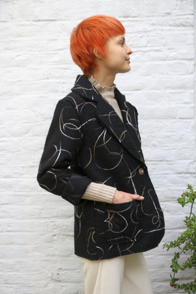 [200861] Vest Lester reverskraag 2 zakken 1 knop in been wol look - Zwart-wit Detail