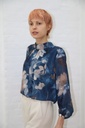 Korte gepofte blouse Madeleine met bloemenprint nm48 - Blauw-beige Detail