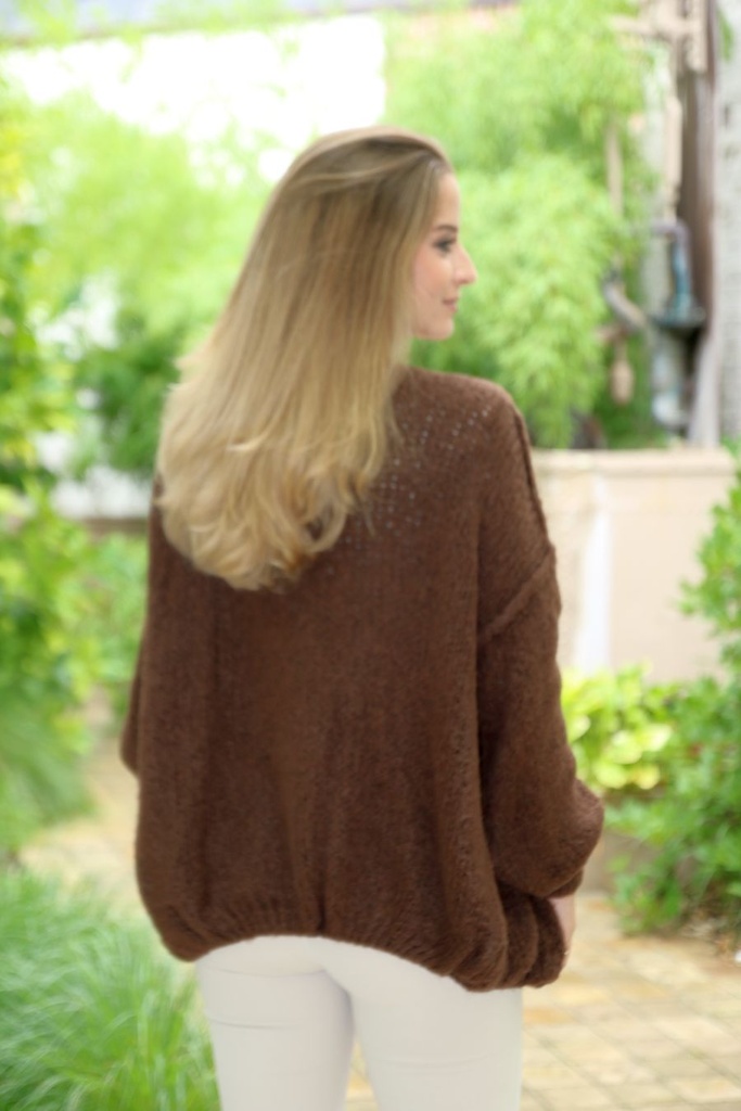 Tricot vest Louay nm18 grove steek oplegnaad - Bruin Detail