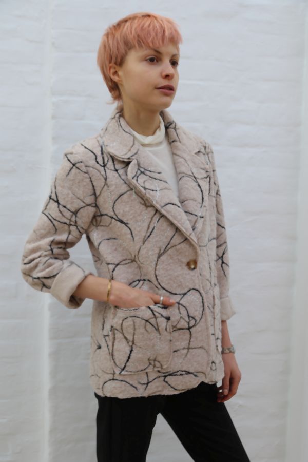 Vest Lester reverskraag 2 zakken 1 knop in been wol look - Beige-zwart Detail