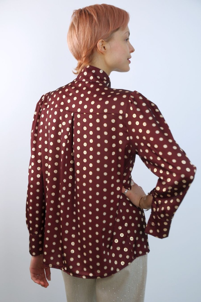 [200947] Blouse Lorijn jabotkraag vergulde stippenprint  - Bordeaux-beige Detail