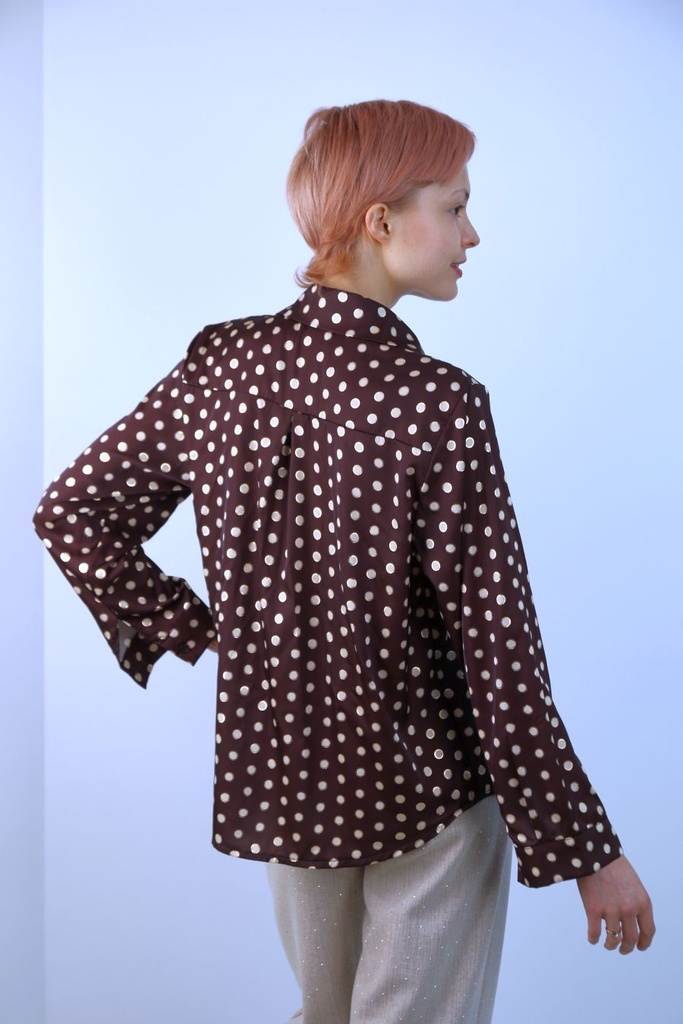 [200948] Blouse Laurien vergulde stippen kraag nacré doorgeknoopt - Bruin-beige Detail