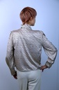 [200962] Blouse Lexy jabotkraag rasterprint gepofte manchet - Beige-bruin Detail