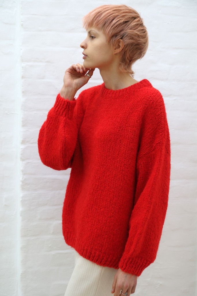 Pull Noreen nm30 grof gebreid ronde hals  - Rood Detail