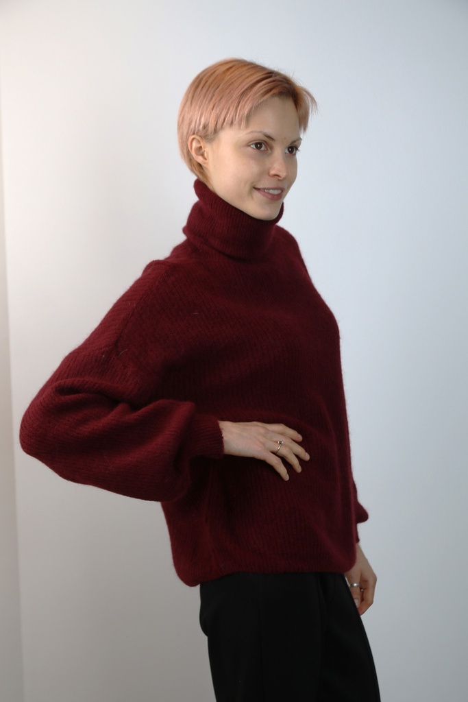 Pull Quirijn nm25 opstaande kraag parelsteek  - Bordeaux Detail