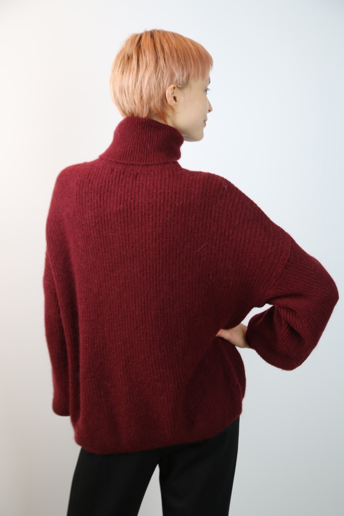 Pull Quirijn nm25 opstaande kraag parelsteek  - Bordeaux Detail