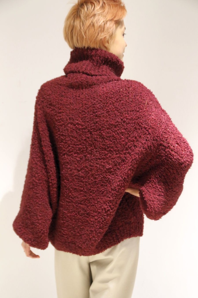 Pull Quintin nm8 gehaakte boucléstof opstaande kraag  - Bordeaux Detail