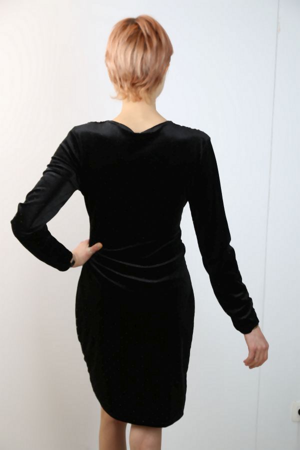 Jurk Lucio gekruiste V-hals brede taillbinder gebogen gesp - Zwart Detail