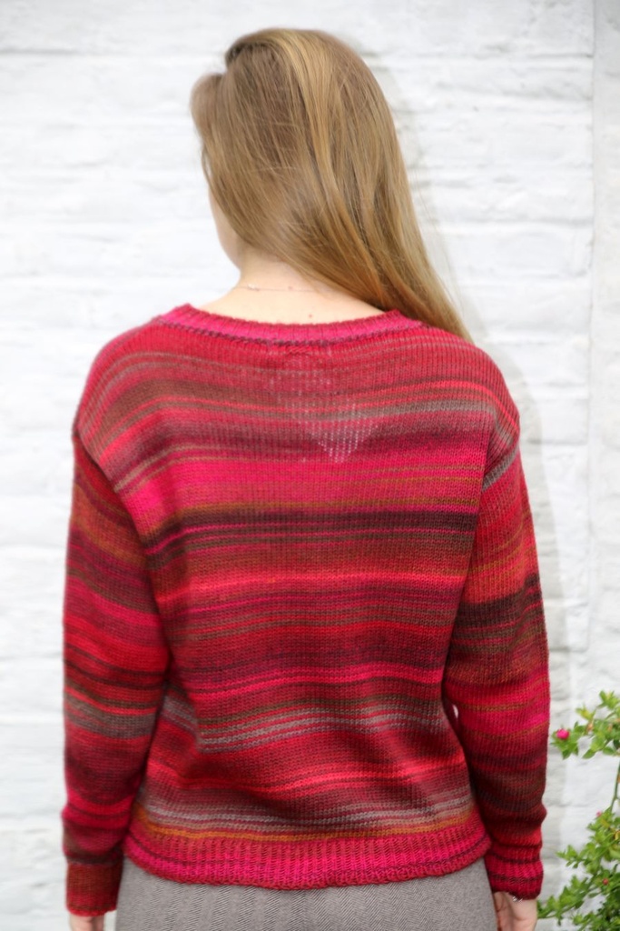 [201001] Pull Nikolai nm53 ronde hals geribde hals zoom manchette  - Bordeaux-fuchsia-bruin Detail