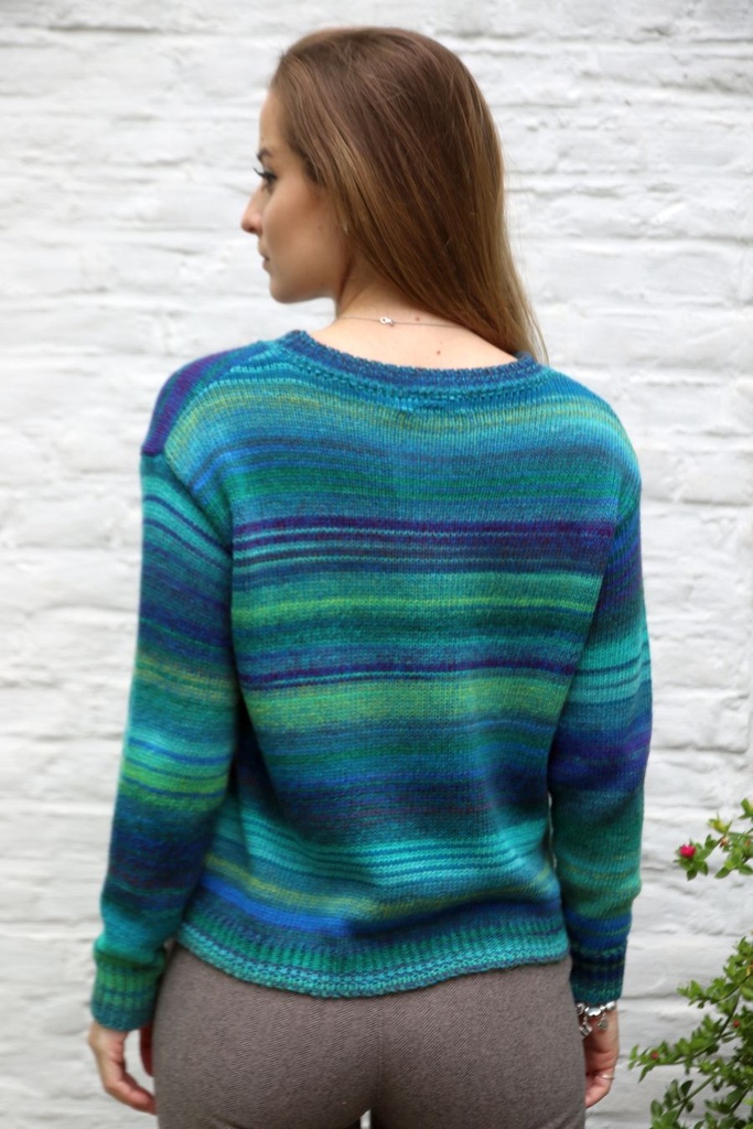 [201001] Pull Nikolai nm53 ronde hals geribde hals zoom manchette  - Groen-blauw Detail