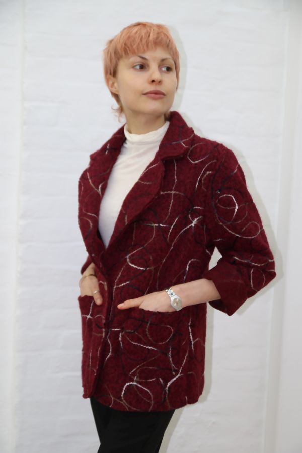 Vest Lester reverskraag 2 zakken 1 knop in been wol look - Bordeaux-wit Detail