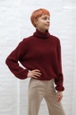 [200890] Pull Phileine nm25 zacht geribde rolkraag lange mouwen alpaca - Bordeaux Detail
