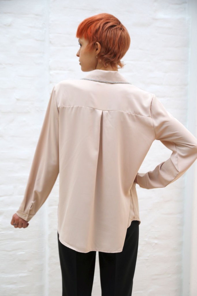 [200872] Blouse Naomy overhemdkraag glitterborduur  - Beige Detail