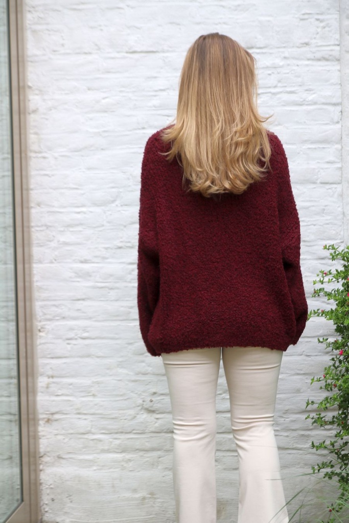 Pul Lente nm22 bouclÃ© V-hals bevat alpaga en wol - Bordeaux Detail