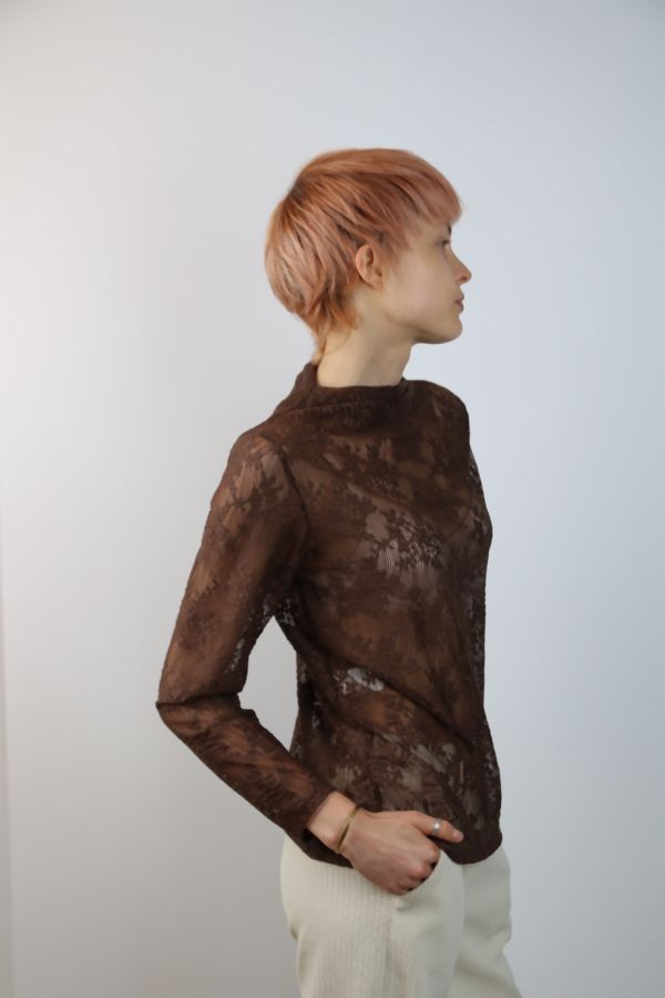 Transparant kanten t-shirt Madelon - Bruin Detail