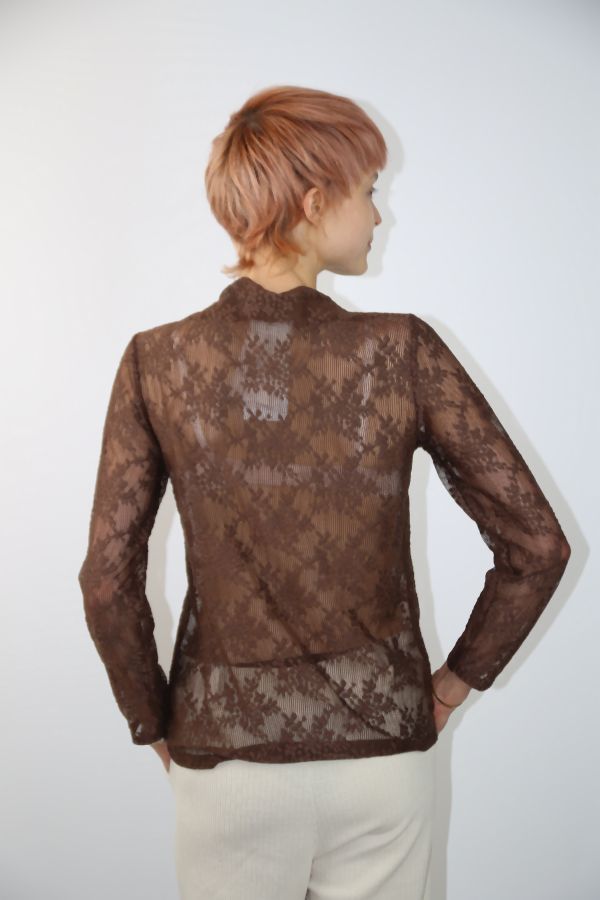 Transparant kanten t-shirt Madelon - Bruin Detail