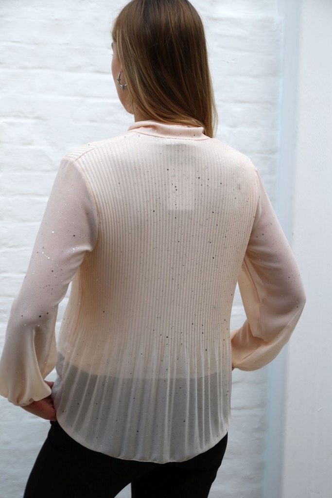 [201051] Luiz nm43 jabotkraag plissé torso glitter-crepe gepofte manchet - Beige Detail