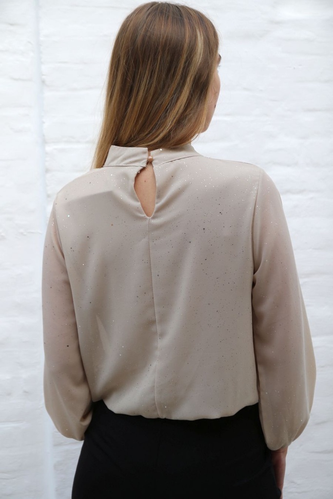 [201053] Linsy 1227 nm43 opstaande kraag kort gepofte zoom en manchet  - Beige Detail