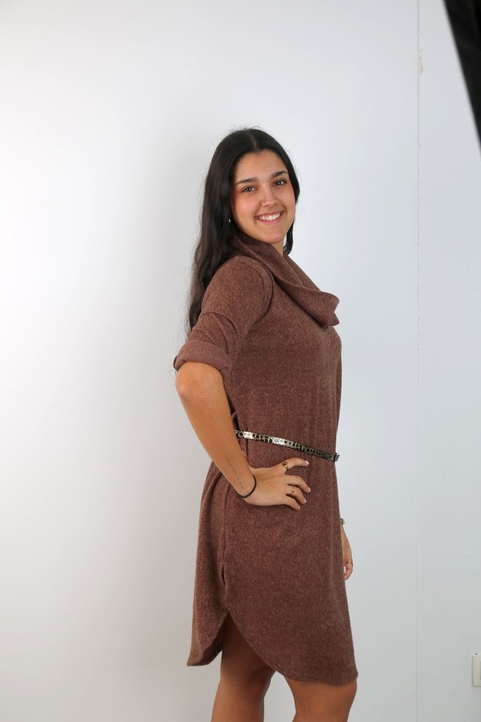 [201058] Tricot Piet nm95 afhangende colkraag met tailleriem - Bruin Detail