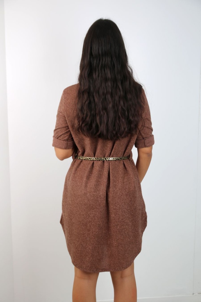 [201058] Tricot Piet nm95 afhangende colkraag met tailleriem - Bruin Detail